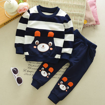 Baby Cartoon Bear Striped Sweater Suit Children - queensinbizness