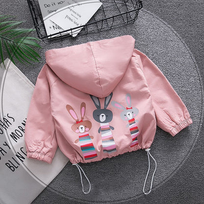 3-9 years old girls jacket Cartoon printed rabbit windbreaker - queensinbizness