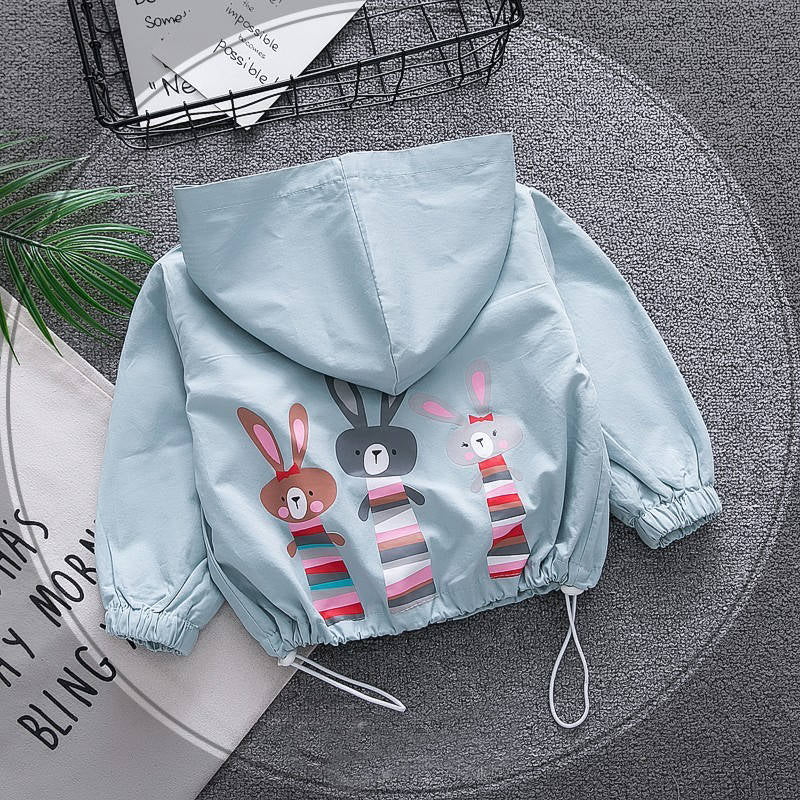 3-9 years old girls jacket Cartoon printed rabbit windbreaker - queensinbizness