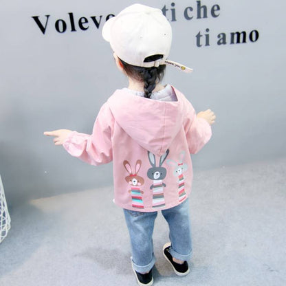 3-9 years old girls jacket Cartoon printed rabbit windbreaker - queensinbizness