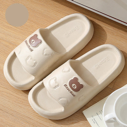 Cute Cartoon Bear Slippers For Women Summer Indoor Thick-soled Non-slip Floor Bathroom Home Slippers Men House Shoes