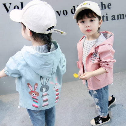 3-9 years old girls jacket Cartoon printed rabbit windbreaker - queensinbizness