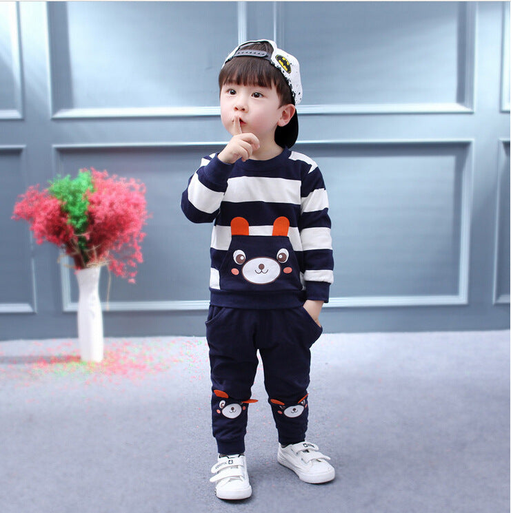 Baby Cartoon Bear Striped Sweater Suit Children - queensinbizness