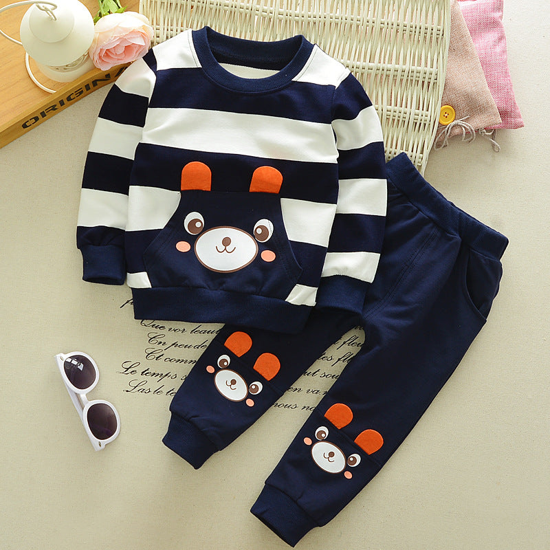 Baby Cartoon Bear Striped Sweater Suit Children - queensinbizness