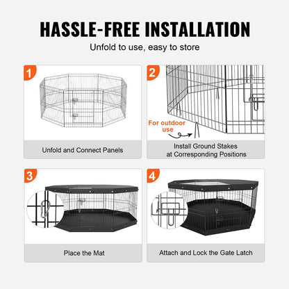 VEVOR Dog Playpen, 8 Panels Foldable Metal Dog Exercise Pen with Top Cover and Bottom Pad, 24" H Pet Fence Puppy Crate Kennel, Indoor Outdoor Dog Pen for Small Medium Pets, for Camping, Yard