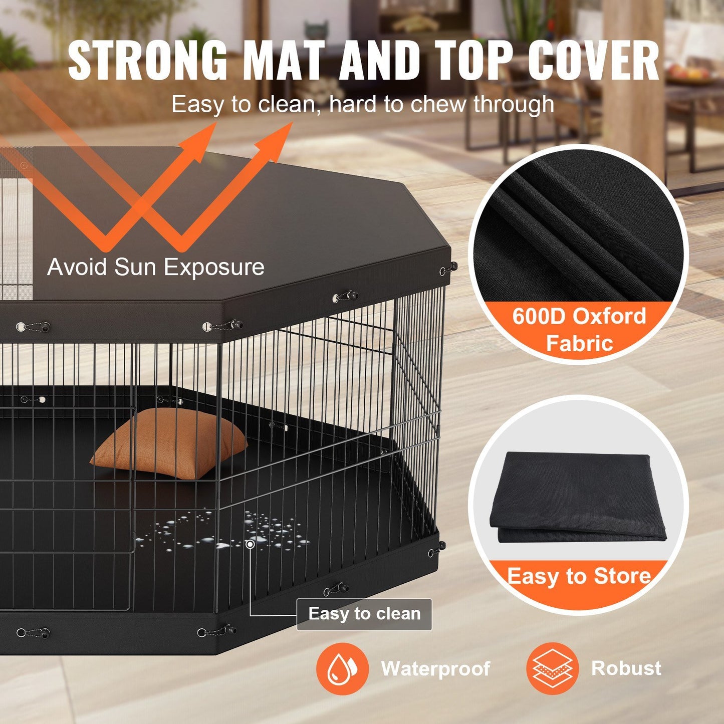 VEVOR Dog Playpen, 8 Panels Foldable Metal Dog Exercise Pen with Top Cover and Bottom Pad, 24" H Pet Fence Puppy Crate Kennel, Indoor Outdoor Dog Pen for Small Medium Pets, for Camping, Yard